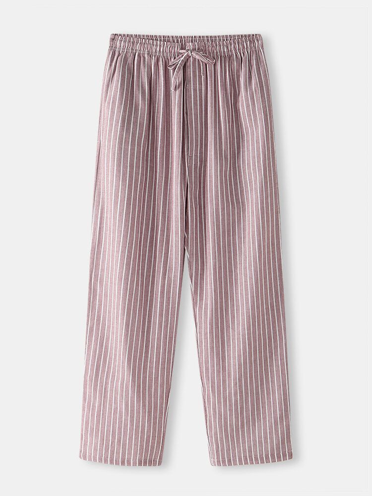 Pantalones De Pijama Casuales Con Bolsillo Con Cordón A Rayas Para Hombre