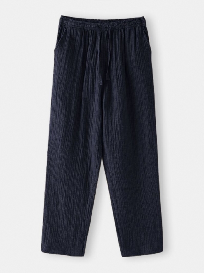 Pantalones De Pijama Con Cordón De Color Sólido Para Hombre De Algodón Con Bolsillo