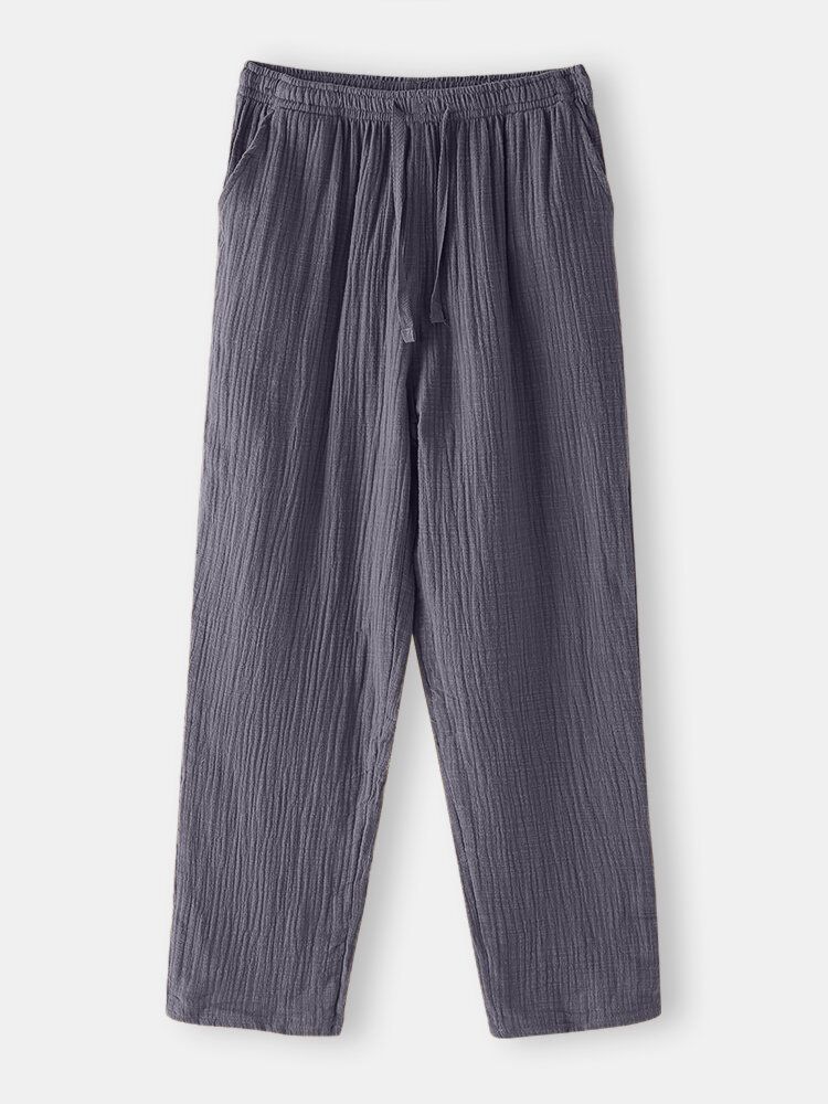 Pantalones De Pijama Con Cordón De Color Sólido Para Hombre De Algodón Con Bolsillo