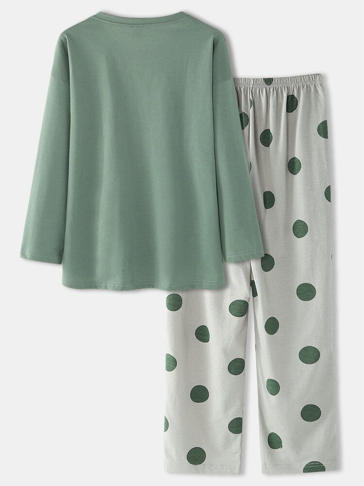 Pantalones Sueltos De Algodón Con Estampado De Lunares De Estilo Japonés Para Mujer Conjuntos De Pijamas De Talla Grande Para El Hogar