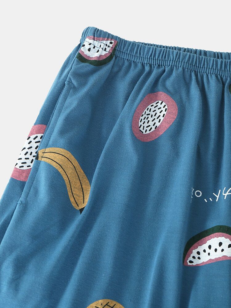 Pantalones Sueltos Con Cuello Redondo Y Estampado De Frutas De Dibujos Animados Para Mujer Conjuntos De Pijamas De Algodón Cómodos De Talla Grande Para El Hogar