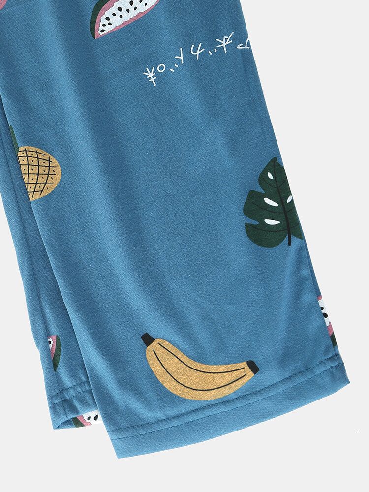 Pantalones Sueltos Con Cuello Redondo Y Estampado De Frutas De Dibujos Animados Para Mujer Conjuntos De Pijamas De Algodón Cómodos De Talla Grande Para El Hogar