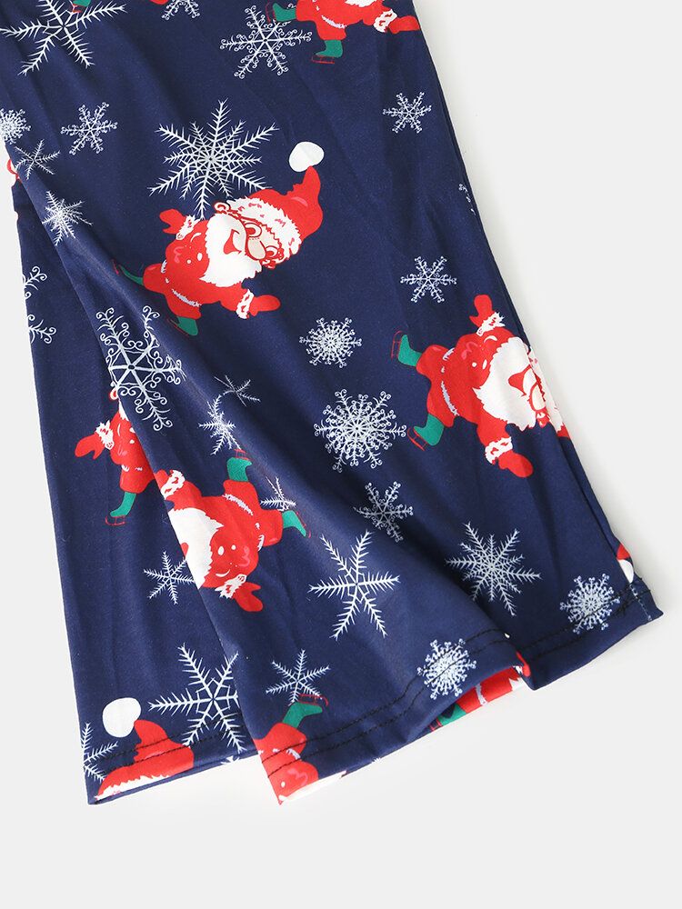 Pantalones Sueltos Con Cuello Redondo Y Estampado De Papá Noel De Dibujos Animados Para Hombre Conjunto De Pijamas Cómodos Para El Hogar