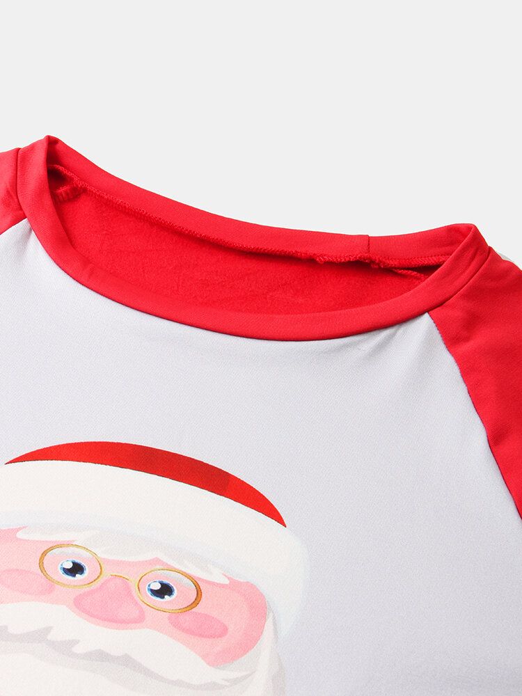 Papá Noel De Dibujos Animados Para Hombre Manga Raglán Pantalones Sueltos A Cuadros Conjunto De Pijamas De Salón En Casa