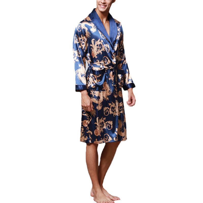 Pijamas De Seda Satinada Para Hombre Kimono Albornoz Bata Bata Ropa De Dormir Loungewear