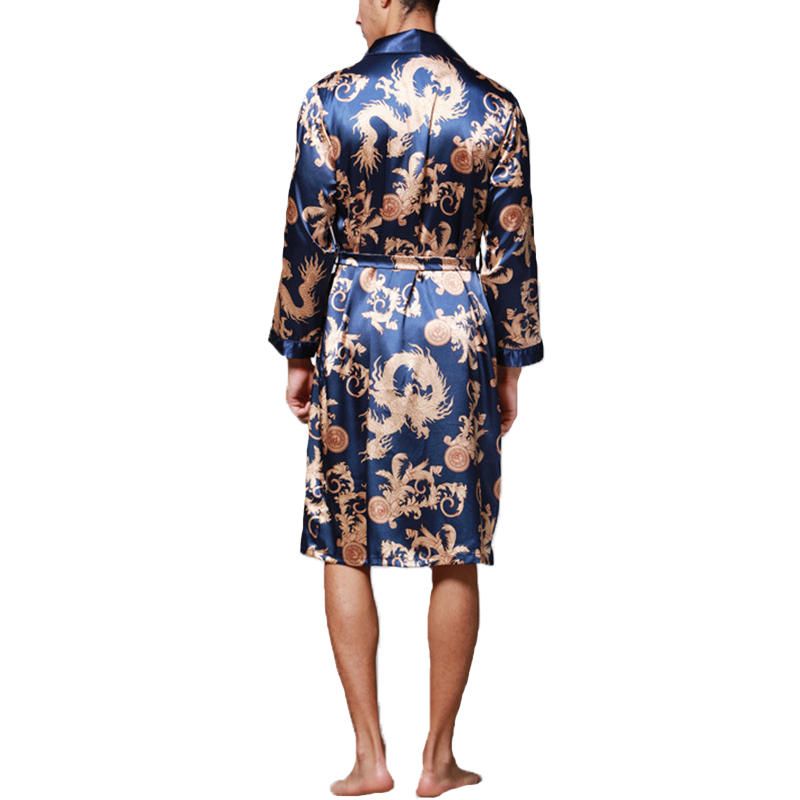 Pijamas De Seda Satinada Para Hombre Kimono Albornoz Bata Bata Ropa De Dormir Loungewear