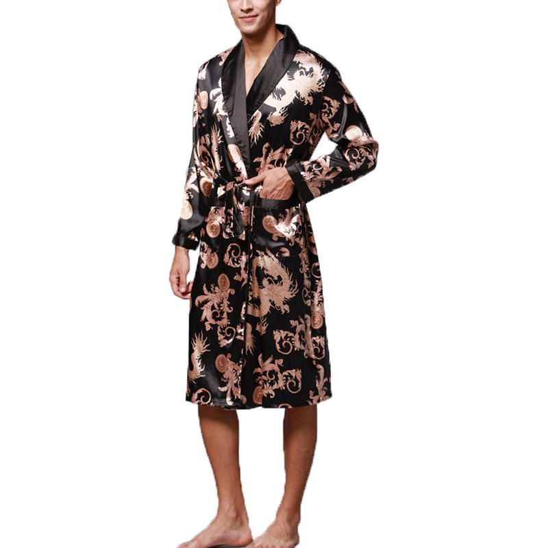 Pijamas De Seda Satinada Para Hombre Kimono Albornoz Bata Bata Ropa De Dormir Loungewear