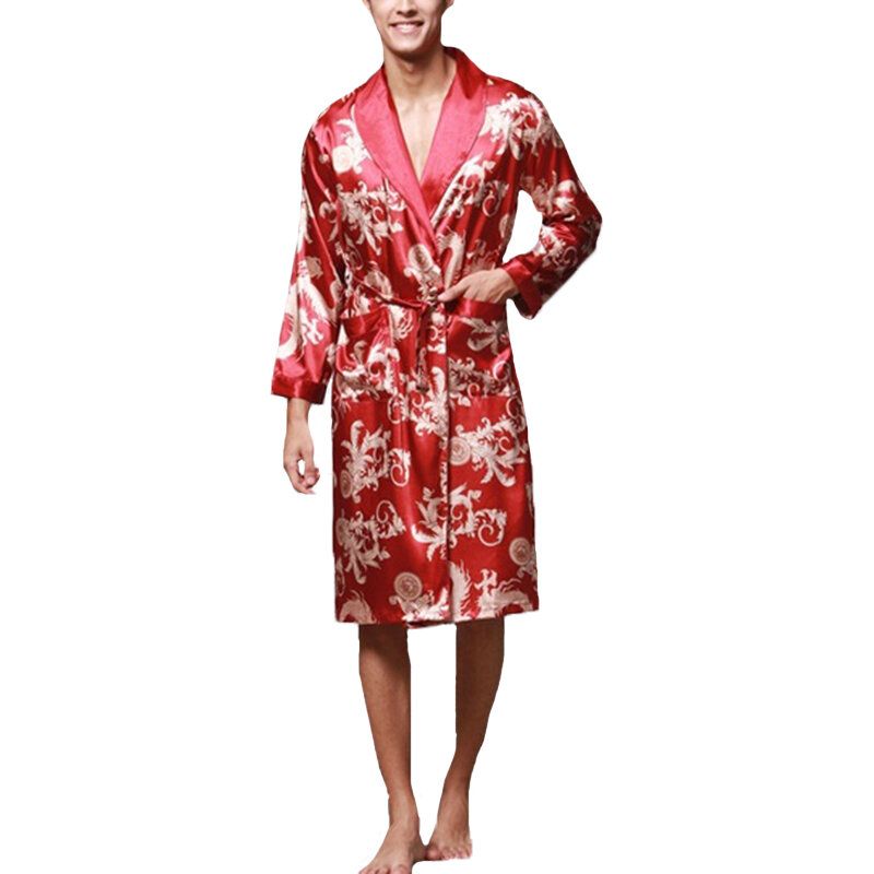 Pijamas De Seda Satinada Para Hombre Kimono Albornoz Bata Bata Ropa De Dormir Loungewear