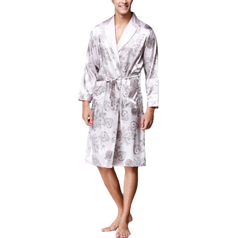 Pijamas De Seda Satinada Para Hombre Kimono Albornoz Bata Bata Ropa De Dormir Loungewear