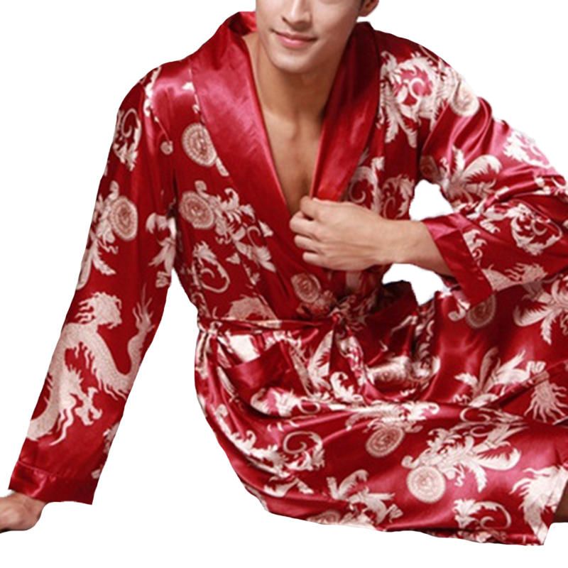 Pijamas De Seda Satinada Para Hombre Kimono Albornoz Bata Bata Ropa De Dormir Loungewear