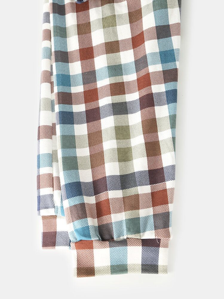 Pullover Con Estampado De Eslogan Para Hombre Pantalones De Bolsillo Con Cintura Elástica A Cuadros Conjunto De Pijama Para El Hogar