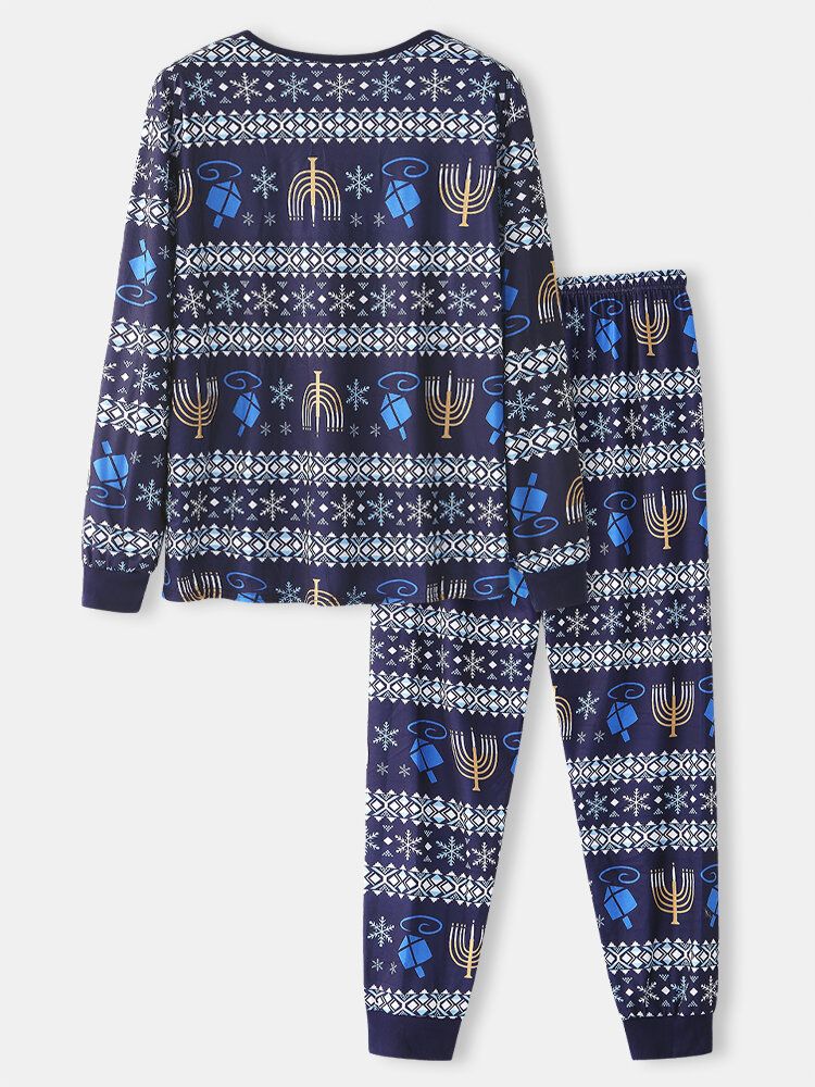 Ropa De Dormir Con Estampado De Elementos Navideños Para Hombre Pantalones De Chándal Conjunto De Pijamas De Salón Sueltos