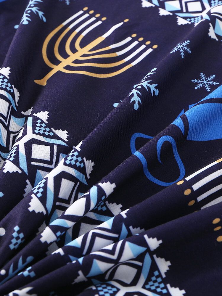 Ropa De Dormir Con Estampado De Elementos Navideños Para Hombre Pantalones De Chándal Conjunto De Pijamas De Salón Sueltos