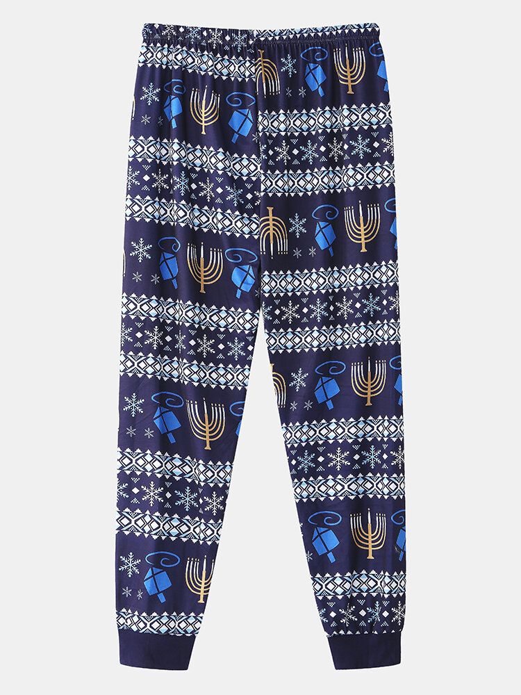 Ropa De Dormir Con Estampado De Elementos Navideños Para Hombre Pantalones De Chándal Conjunto De Pijamas De Salón Sueltos