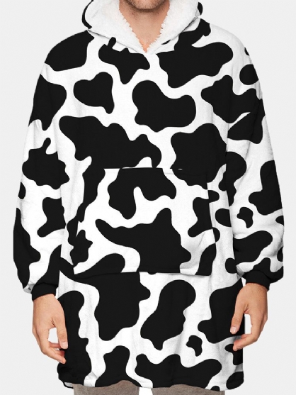 Sudadera Con Capucha De Franela De Gran Tamaño De Franela Con Estampado De Vaca Para Hombre Con Bolsillo De Bolsa