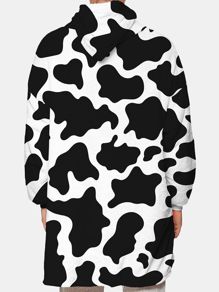 Sudadera Con Capucha De Franela De Gran Tamaño De Franela Con Estampado De Vaca Para Hombre Con Bolsillo De Bolsa