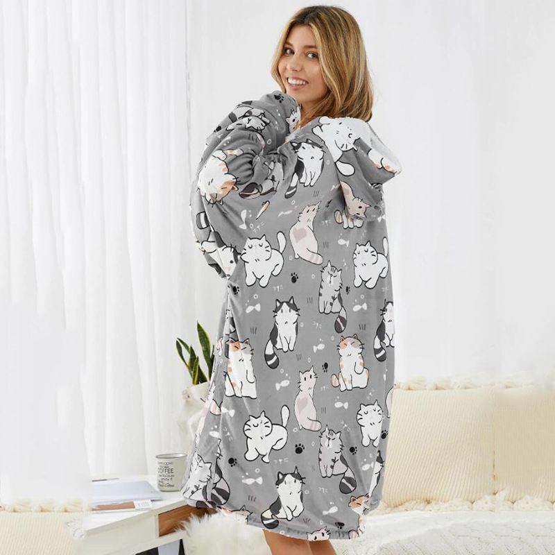 Sudadera Con Capucha De Gran Tamaño Con Estampado De Dibujos Animados Para Mujer Forro Polar Ropa De Dormir Para El Hogar Gruesa Batas