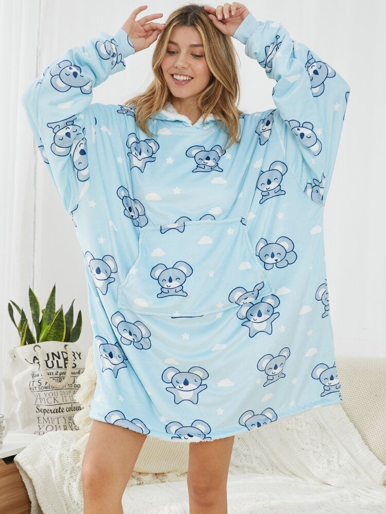 Sudadera Con Capucha De Gran Tamaño Con Forro Polar Con Estampado De Koala Lindo Para Mujer