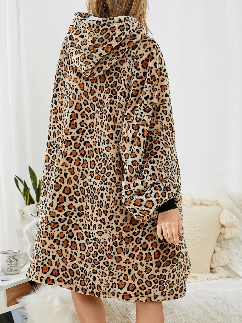 Sudadera Con Capucha De Manta De Gran Tamaño Con Forro Polar De Franela De Leopardo Para Mujer Con Bolsillo Grande