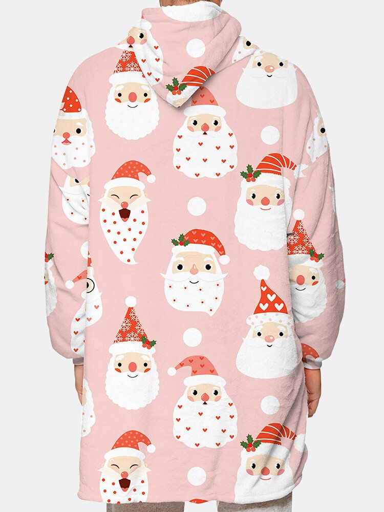 Sudadera Con Capucha De Manta Para El Hogar Reversible Con Forro Polar Grueso Con Estampado De Papá Noel De Dibujos Animados Navideños Para Hombre