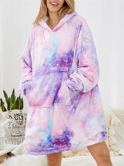 Sudadera Con Capucha De Manta Reversible Gruesa De Gran Tamaño Con Estampado De Cielo Estrellado Para Mujer Ropa De Hogar Cómoda Con Bolsillo