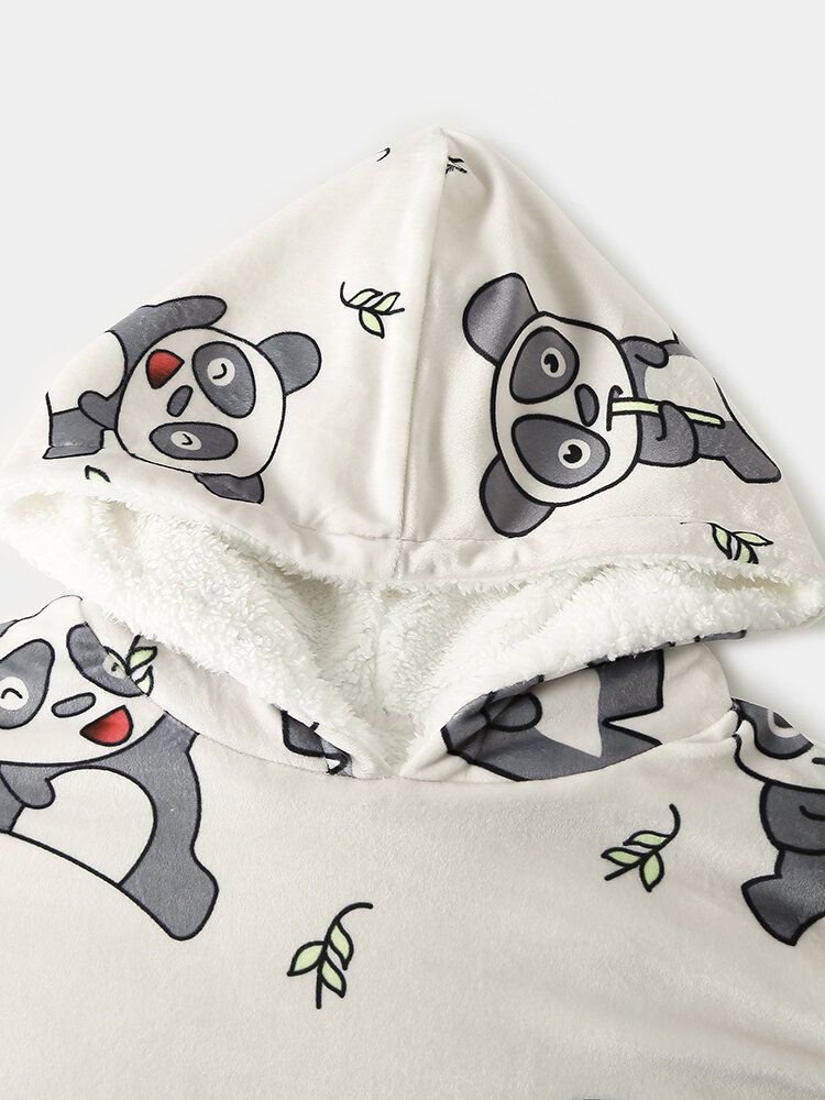 Sudadera Con Capucha De Manta Suelta Para El Hogar Con Forro Polar Con Estampado De Panda Lindo Para Mujer