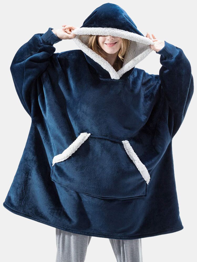 Sudaderas Con Capucha De Franela De Gran Tamaño Para Mujer Batas De Dormir Cálidas Gruesas Con Bolsillo