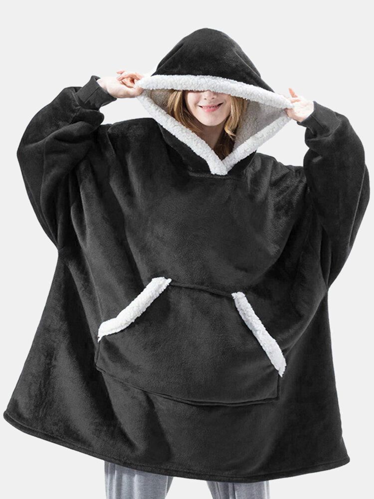 Sudaderas Con Capucha De Franela De Gran Tamaño Para Mujer Batas De Dormir Cálidas Gruesas Con Bolsillo