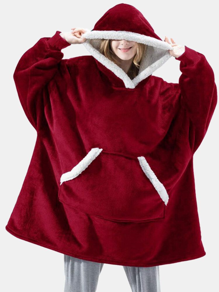 Sudaderas Con Capucha De Franela De Gran Tamaño Para Mujer Batas De Dormir Cálidas Gruesas Con Bolsillo