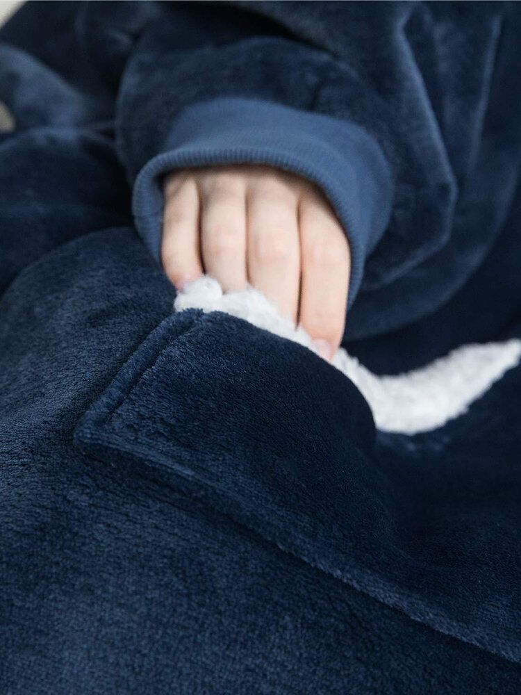 Sudaderas Con Capucha De Franela De Gran Tamaño Para Mujer Batas De Dormir Cálidas Gruesas Con Bolsillo