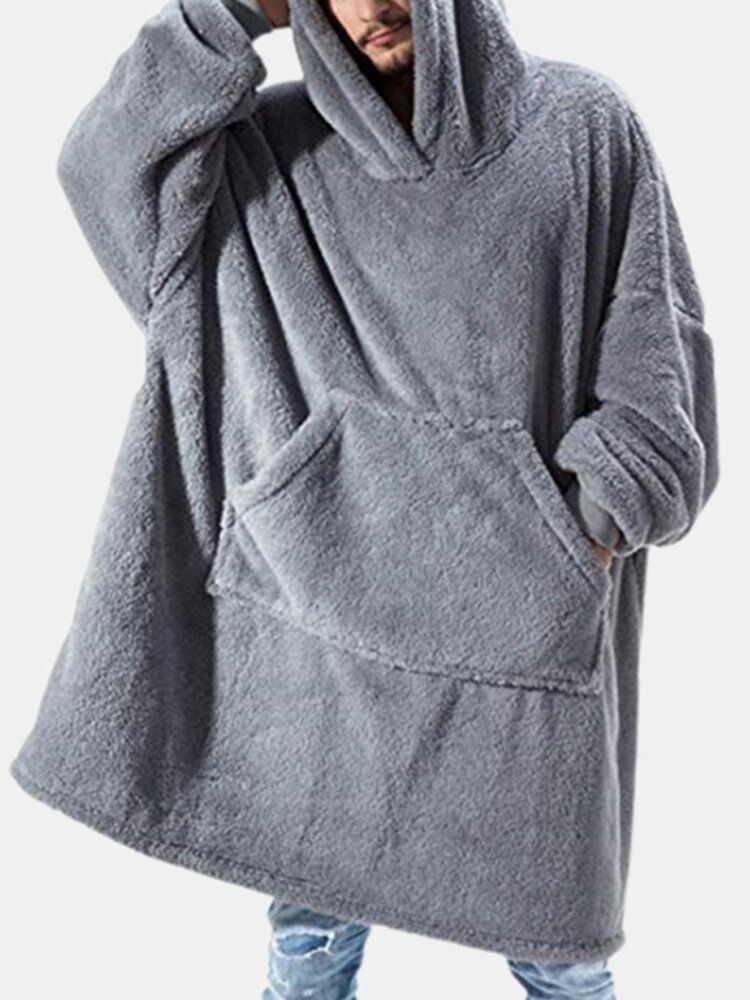 Sudaderas Con Capucha De Franela Gruesa De Gran Tamaño Con Bolsillo De Canguro Para Hombre Ropa De Hogar Cálida