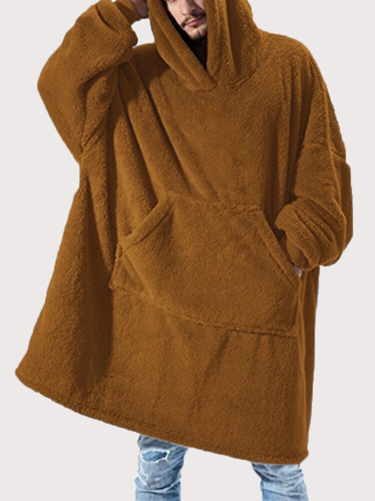 Sudaderas Con Capucha De Franela Gruesa De Gran Tamaño Con Bolsillo De Canguro Para Hombre Ropa De Hogar Cálida