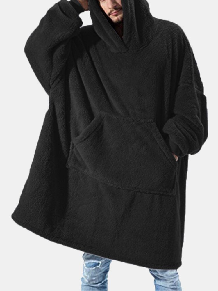 Sudaderas Con Capucha De Franela Gruesa De Gran Tamaño Con Bolsillo De Canguro Para Hombre Ropa De Hogar Cálida