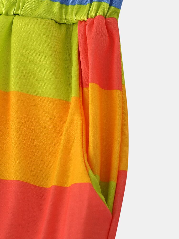 Tallas Grandes Para Mujer Coloridas Camisetas Sin Mangas A Rayas Pantalones Cortos Con Bolsillo Conjunto De Pijama Cómodo