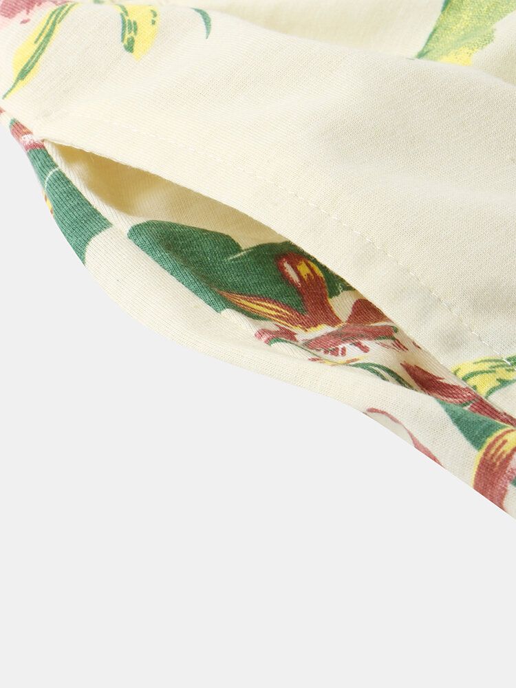 Tallas Grandes Para Mujer Estampado De Plantas Manga Corta Top Pantalones De Cintura Elástica Conjunto De Pijama Informal Para El Hogar