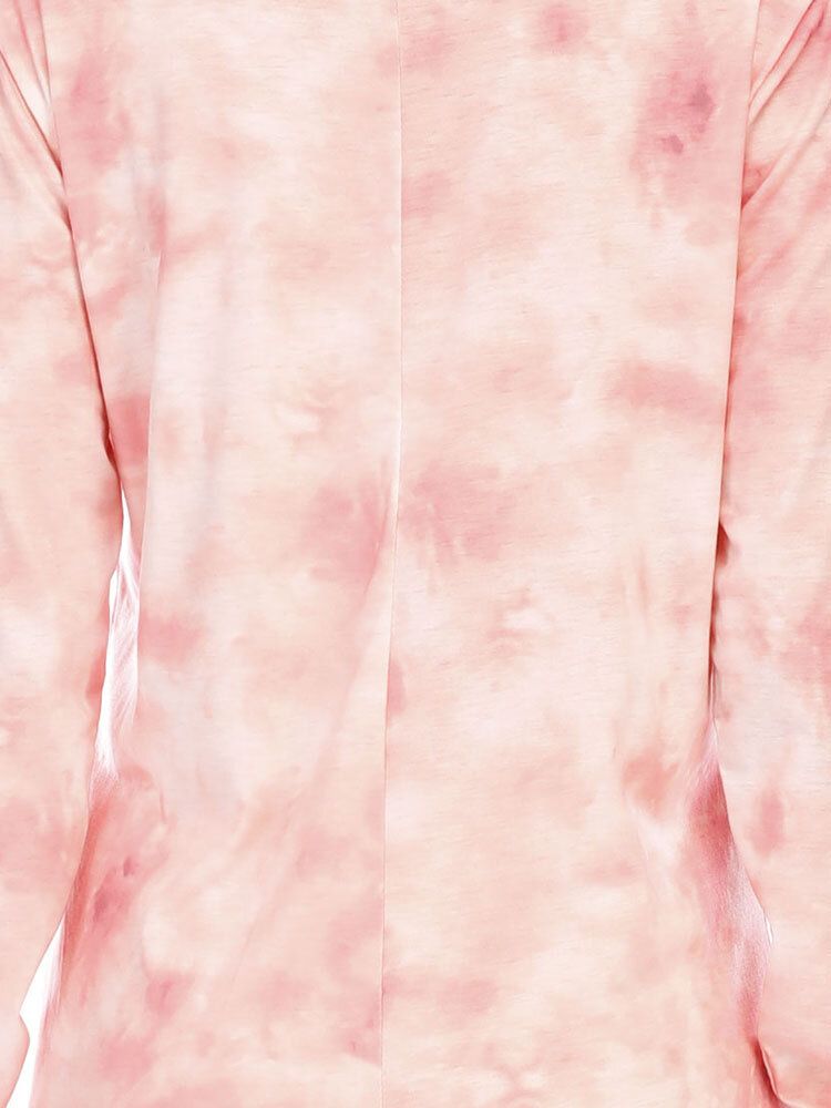 Tallas Grandes Para Mujer Pink Tie Dye Manga Larga Medio Botón Cuello Redondo Pantalones Mamelucos Pijamas Acogedores Para El Hogar