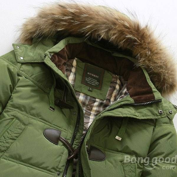 Chaqueta De Plumón Larga Cálida Con Capucha Y Hebilla De Cuerno De Calidad Para Hombre