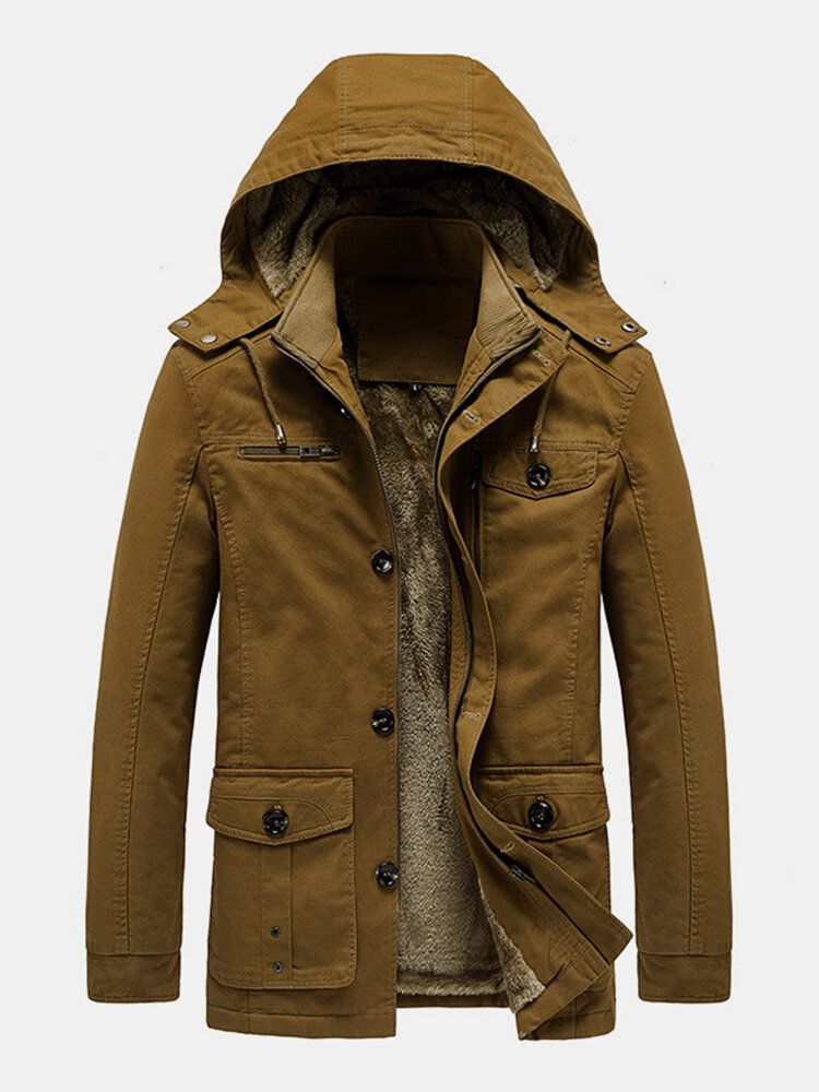 Parkas Cálidas Con Botones De Algodón Grueso Y Forro Polar Para Hombre Con Capucha Extraíble