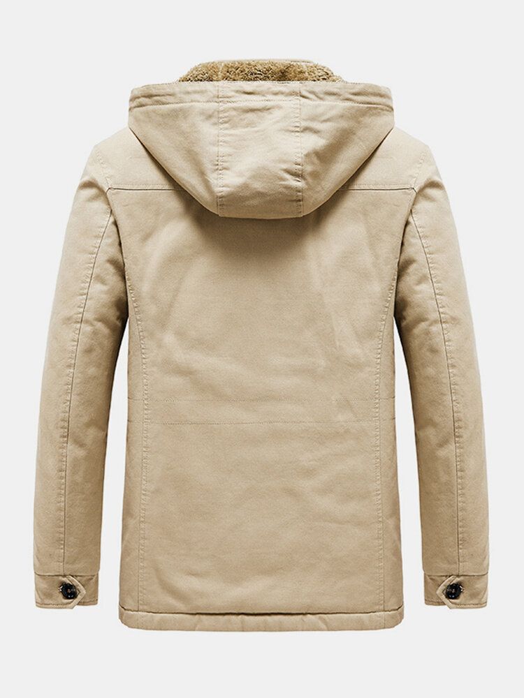 Parkas Cálidas Con Botones De Algodón Grueso Y Forro Polar Para Hombre Con Capucha Extraíble