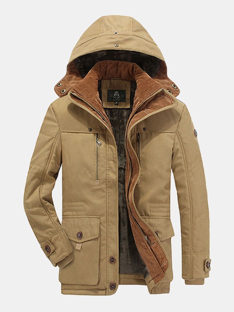 Parkas Con Capucha Casuales De Longitud Media De Invierno Cálido A Prueba De Viento De Lana Gruesa Para Hombre