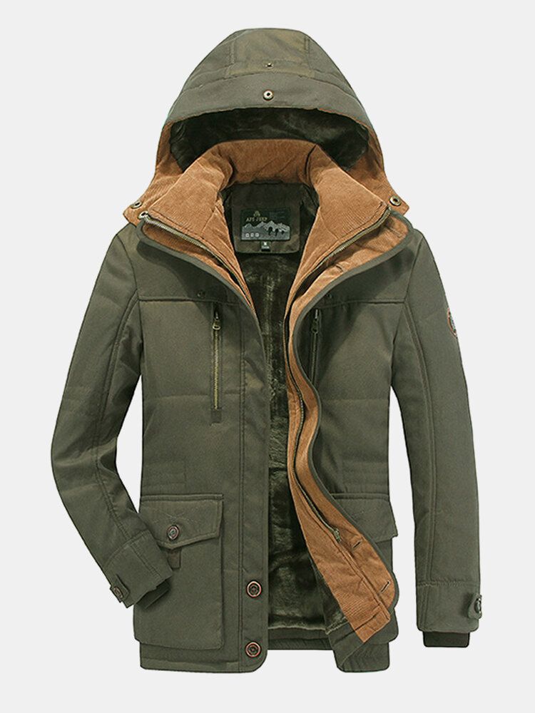 Parkas Con Capucha Casuales De Longitud Media De Invierno Cálido A Prueba De Viento De Lana Gruesa Para Hombre