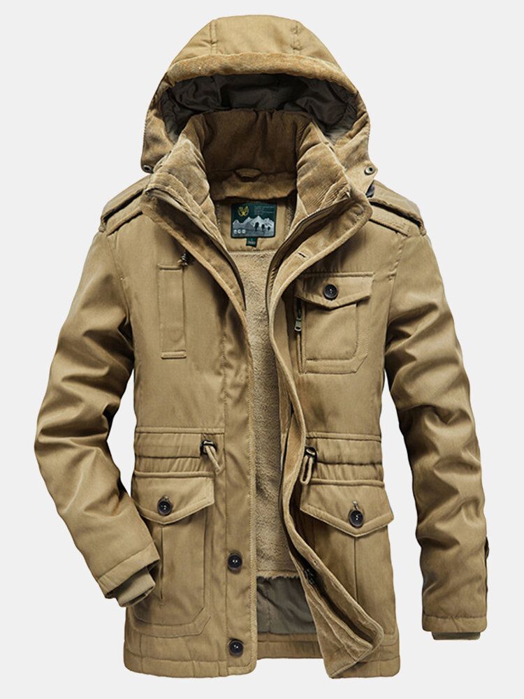 Parkas Con Capucha Informal Al Aire Libre De Dos Piezas Con Cordón Y Forro Polar Cálido Para Hombre