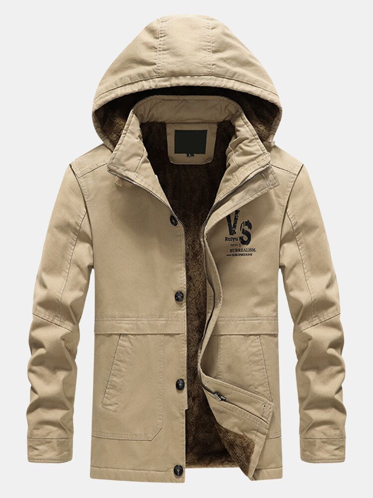 Parkas Con Capucha Informales Cálidas Y Forradas De Vellón Grueso Para Hombre