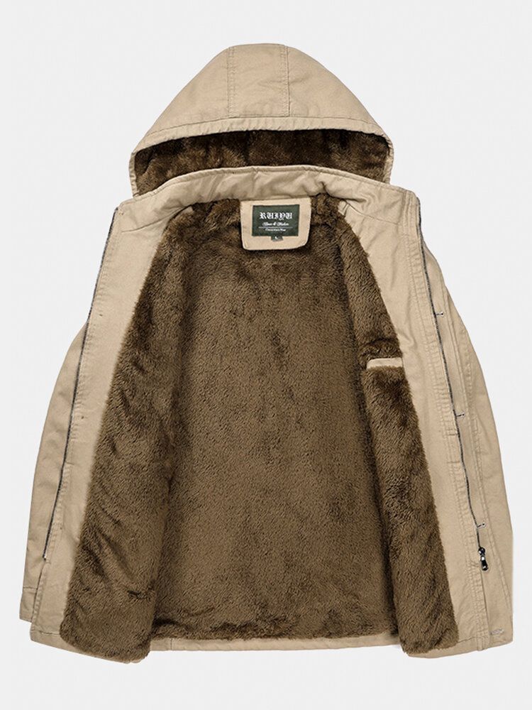 Parkas Con Capucha Informales Cálidas Y Forradas De Vellón Grueso Para Hombre