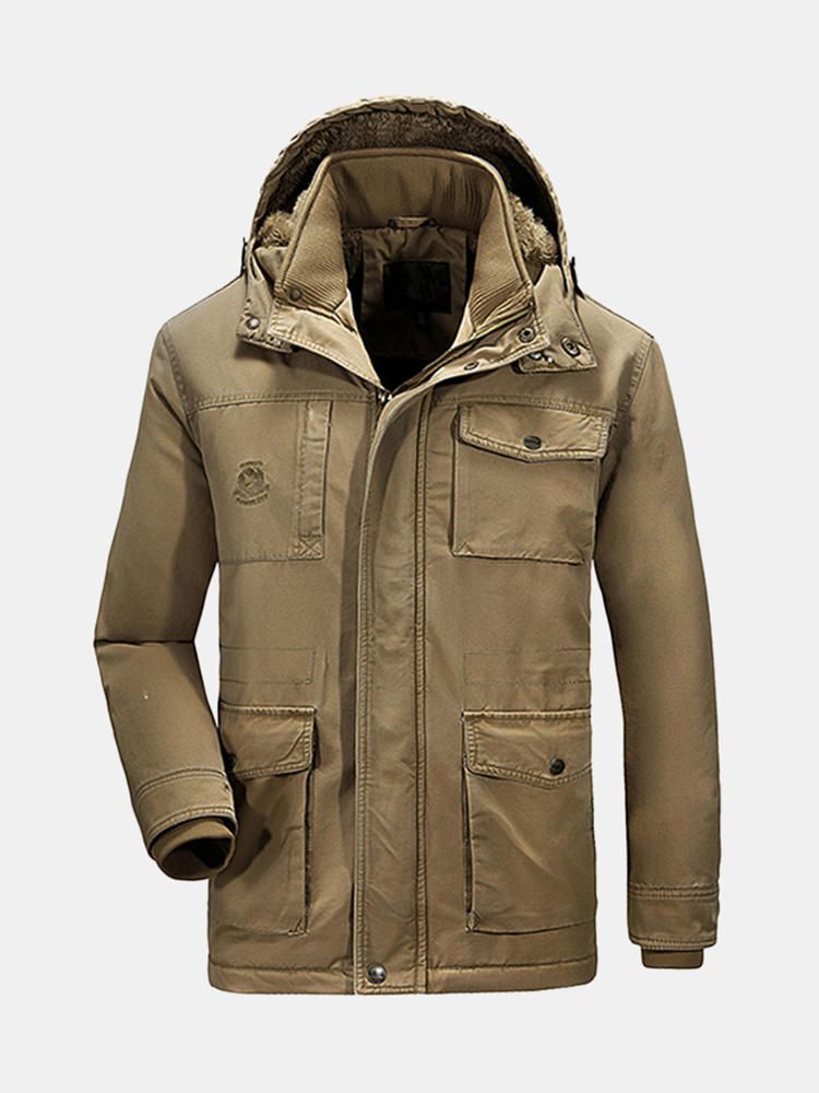 Winter Velvet Plus Grueso Cálido Capucha Desmontable Algodón Hombres Chaqueta Parkas