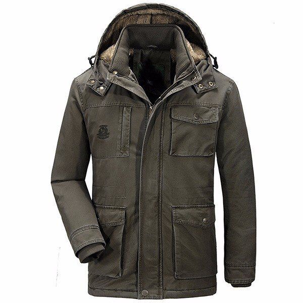 Winter Velvet Plus Grueso Cálido Capucha Desmontable Algodón Hombres Chaqueta Parkas