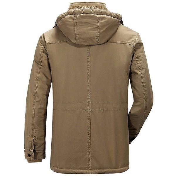 Winter Velvet Plus Grueso Cálido Capucha Desmontable Algodón Hombres Chaqueta Parkas