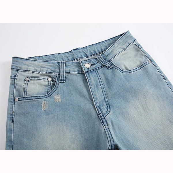 Agujeros Para Hombre Moda Casual Piernas Rectas Jeans Vintage Pantalones De Mezclilla Azul Claro