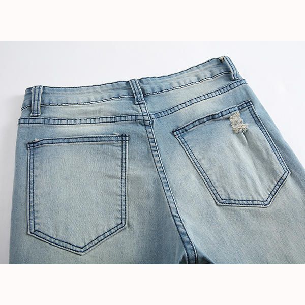 Agujeros Para Hombre Moda Casual Piernas Rectas Jeans Vintage Pantalones De Mezclilla Azul Claro