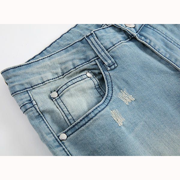 Agujeros Para Hombre Moda Casual Piernas Rectas Jeans Vintage Pantalones De Mezclilla Azul Claro